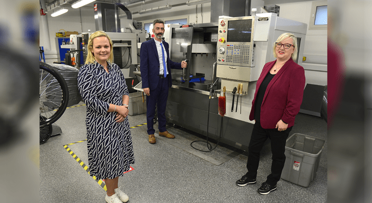 Engineering Lecturers Trudy Patterson, Darren Anderson and Aine McGreegan in Engineering workshop at SERC.